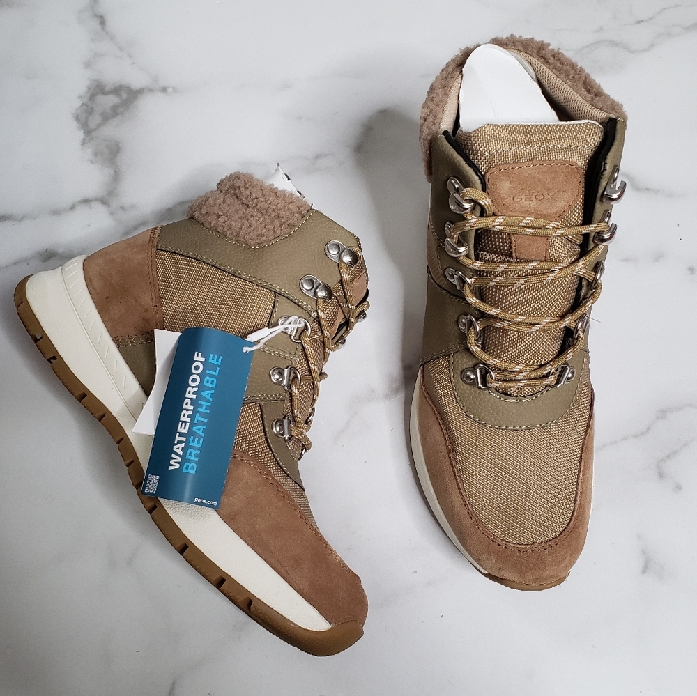 Geox Braies Abx High Top Hiking Sneaker Boot Tan Waterpoof Sz 8